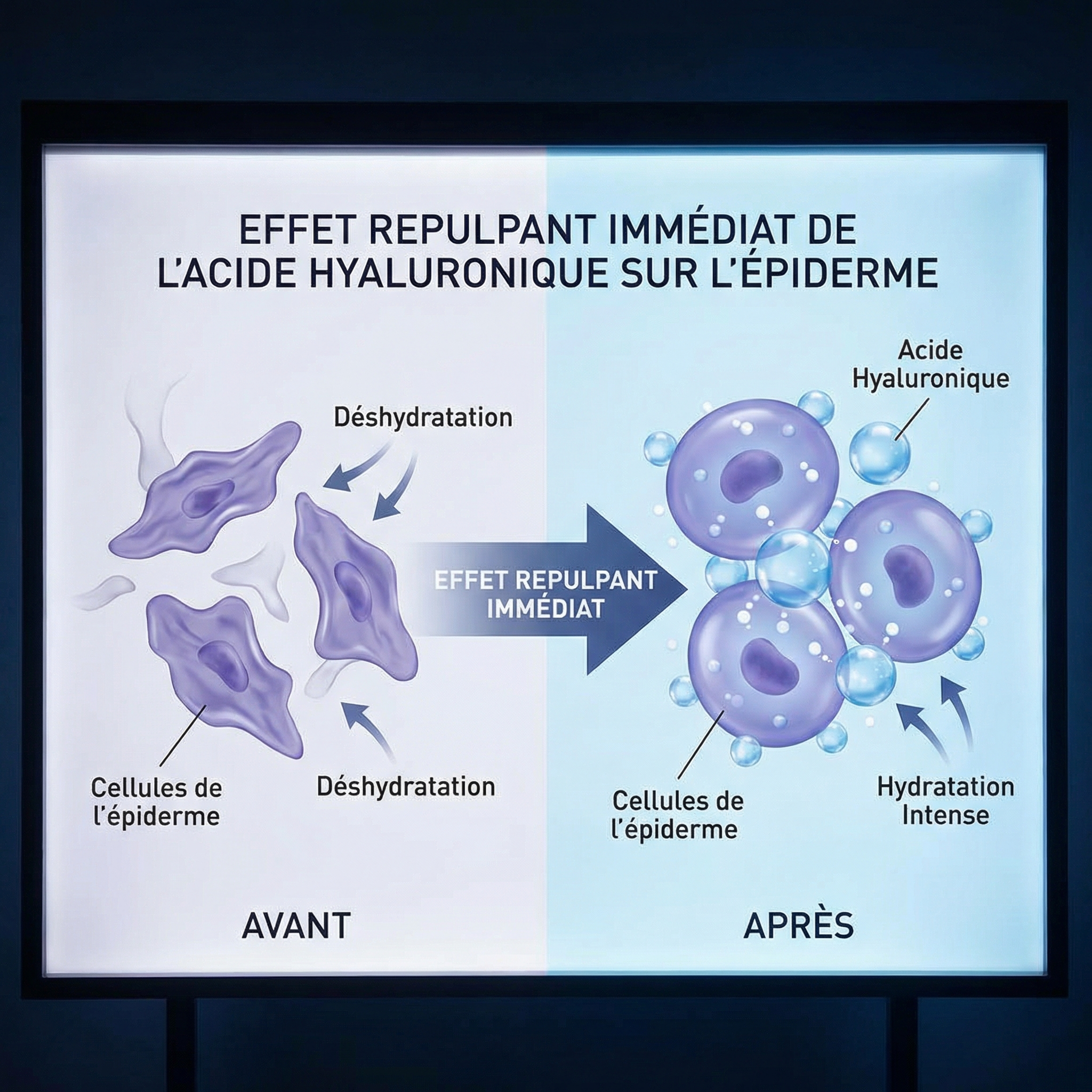 Effet repulpant immédiat de l'acide hyaluronique sur les cellules de l'épiderme